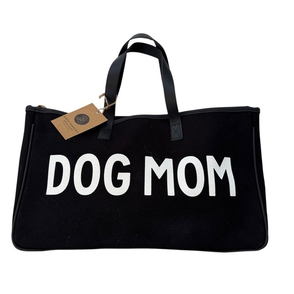 NWT SANTA BARBARA Dog Mom Savannah Canvas Tote Bag Black with Leather Straps - Picture 4 of 12